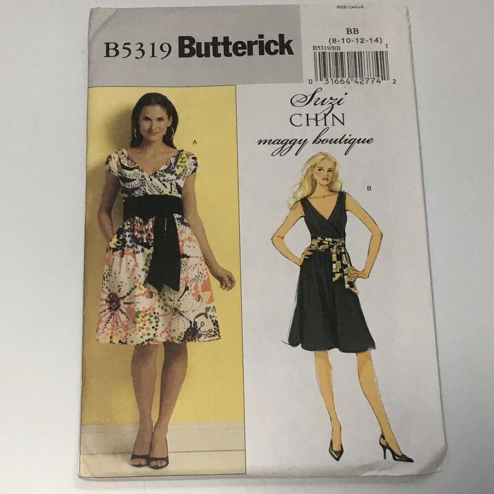 Wrap Dress Size 8-14 UNCUT Y2K Pattern B5319 Cap Sleeves Sash Sleeveless